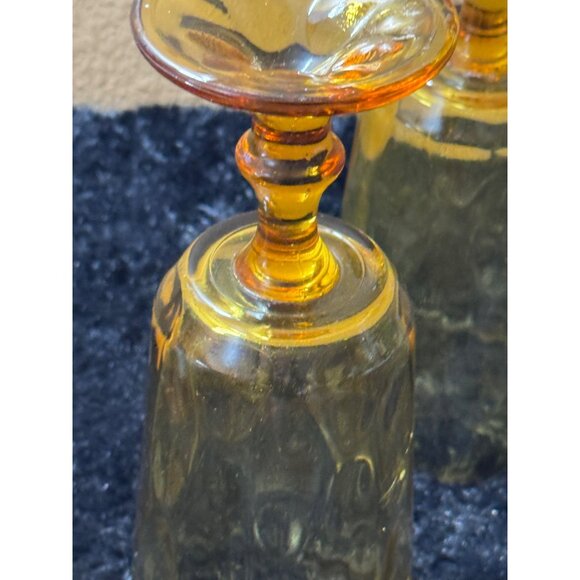 Vintage Hazel Atlas Lyric Gold Harvest Amber Optic Stemmed Glasses Set of 2 - Picture 5 of 8